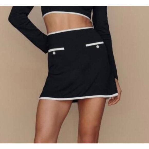 Reformation Marie Contrast Skirt Black White Size 8 - Picture 1 of 7